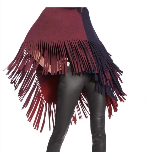 Burberry BritColorblock Poncho w/ Fringe Trim